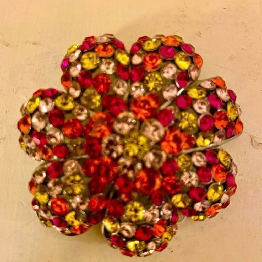 Joan Rivers Vintage Brooch - 2 inch pink , Gold , orange , 90’s